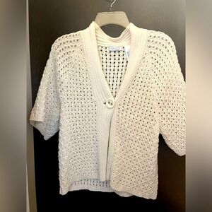 Liz Wear vintage short-sleeve button sweater in antique white. Great condition.